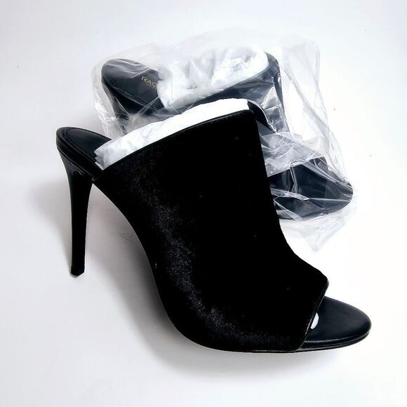 NEW RACHEL ZOE Marlene Black Velvet Peep Toe Mule Heels Size 7 - Picture 3 of 10